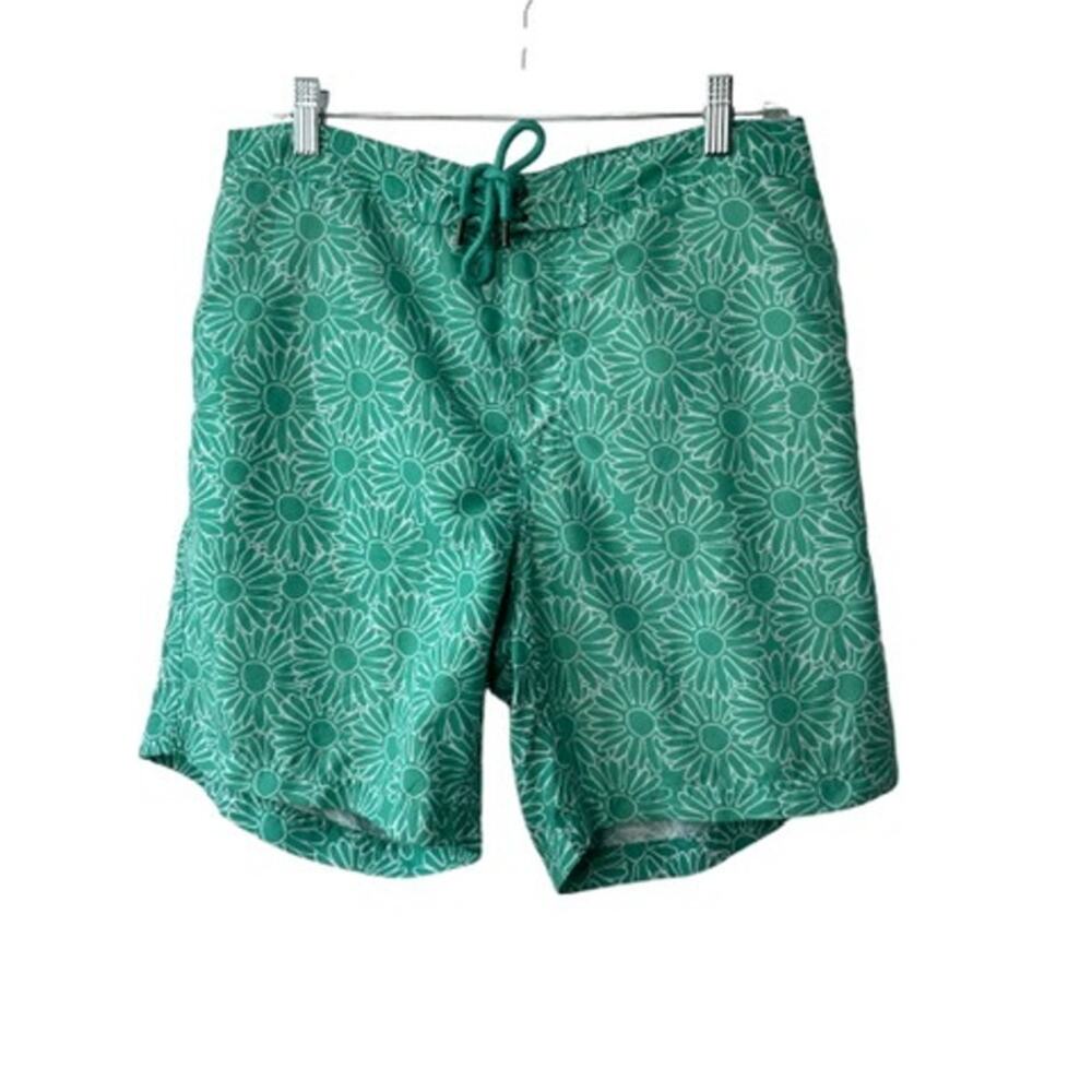 Beach Bros. Green & White Floral Print Lined Swim Trunks Men's Size Large